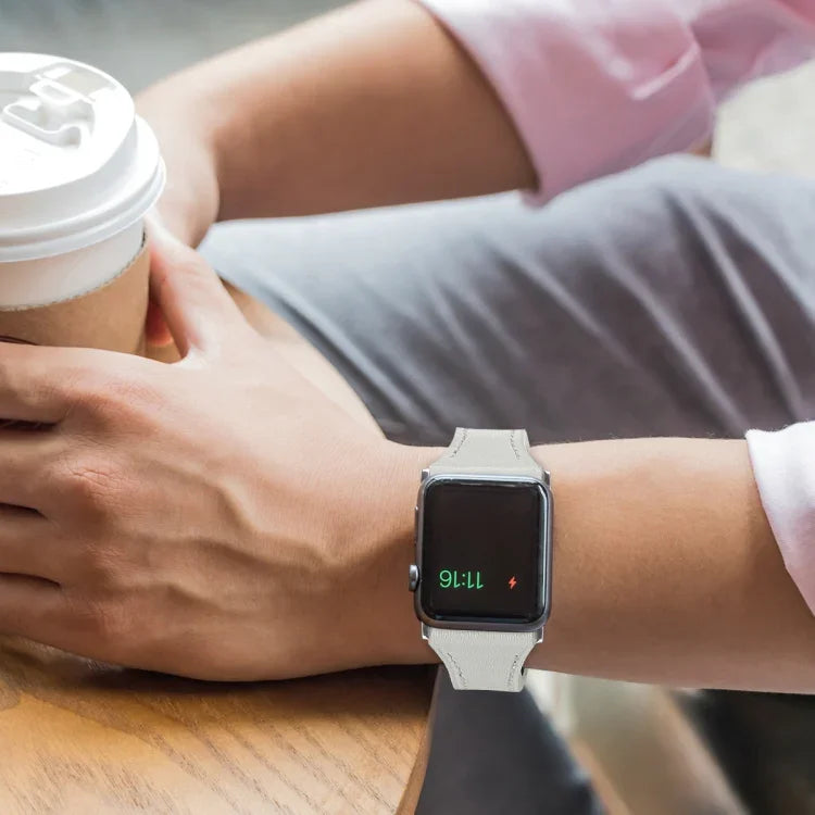 レザー交換用ストラップ 時計バンド スチールボタン付き、Apple Watch Series 7 41mm / & 6 & SE & 5 & 4 40mm 用、Apple Watch Series 7 45mm / & 6 & SE & 5 & 4 44mm 用