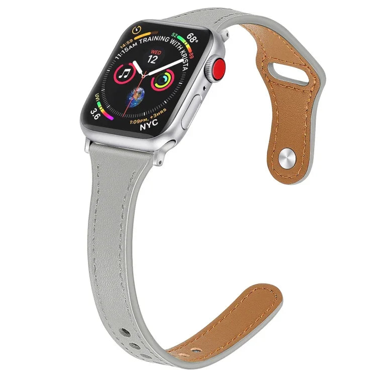 レザー交換用ストラップ 時計バンド スチールボタン付き、Apple Watch Series 7 41mm / & 6 & SE & 5 & 4 40mm 用、Apple Watch Series 7 45mm / & 6 & SE & 5 & 4 44mm 用