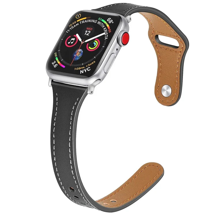 レザー交換用ストラップ 時計バンド スチールボタン付き、Apple Watch Series 7 41mm / & 6 & SE & 5 & 4 40mm 用、Apple Watch Series 7 45mm / & 6 & SE & 5 & 4 44mm 用