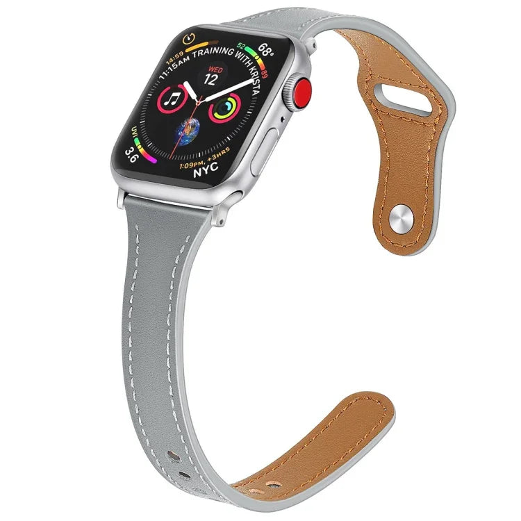 レザー交換用ストラップ 時計バンド スチールボタン付き、Apple Watch Series 7 41mm / & 6 & SE & 5 & 4 40mm 用、Apple Watch Series 7 45mm / & 6 & SE & 5 & 4 44mm 用