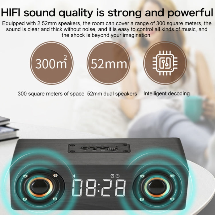 M5C サブウーファー木製クロック Bluetooth 4.2スピーカー TFカード＆3.5mm AUX＆FMラジオ対応