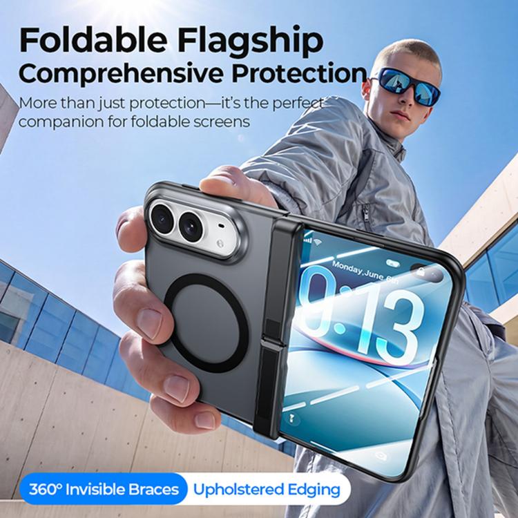 Intergrated Shell And Flim Translucent Spring Hinge Holder Magnetic Phone Case, For iPhone Duo
