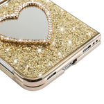 Glitter Heart Mirror Phone Case with Strap, For iPhone Duo