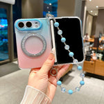Gradient Side Buckle Hinge Rotating Holder Magnetic Phone Case with Beaded Strap, For iPhone Duo