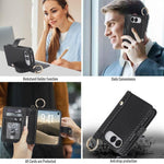Solid Color Wristband Ring RFID Leather Phone Case with Lanyard, For iPhone Duo
