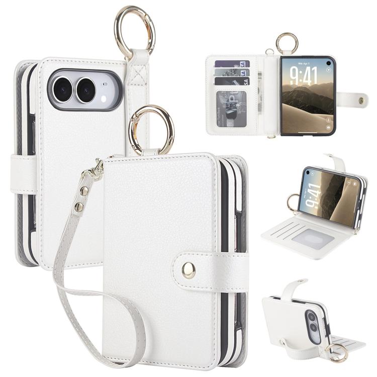 Solid Color Wristband Ring RFID Leather Phone Case with Lanyard, For iPhone Duo