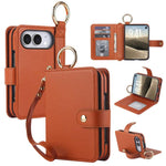 Solid Color Wristband Ring RFID Leather Phone Case with Lanyard, For iPhone Duo