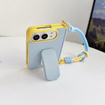 Side Buckle Magnetic Hinge Dopamine Series Phone Case with Holder / Wrist Strap, For iPhone Duo