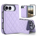 Rhombic Texture Full Coverage Fold Double Buckle PU Phone Case, For iPhone Duo