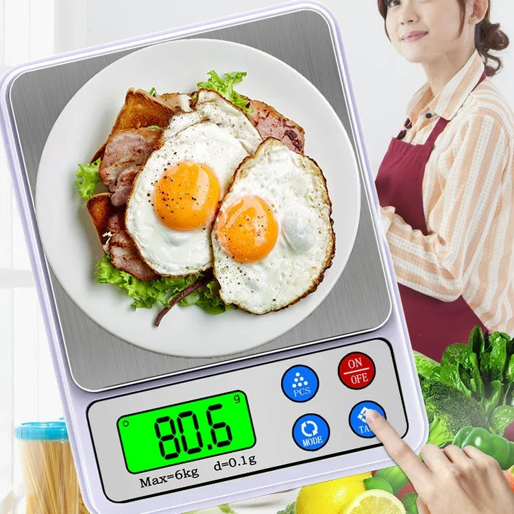 MH-555 6Kg x 0.1g 高精度 デジタル電子 ポータブル キッチンスケール バランス装置 2.2インチLCD画面付き、6000g/0.1g