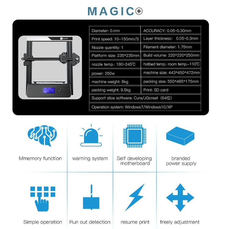 JGAURORA Magic 250W LCDディスプレイ デスクトップ 3Dプリンター ノブコントロール付き