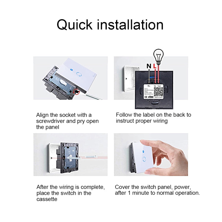 Sonoff タッチ 86mm 1ギャング強化ガラスパネル壁スイッチ スマートホームライトタッチスイッチ、AlexaおよびGoogle Home対応、AC 90V-250V 400W 2A、86mm