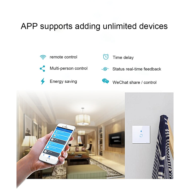 Sonoff タッチ 86mm 1ギャング強化ガラスパネル壁スイッチ スマートホームライトタッチスイッチ、AlexaおよびGoogle Home対応、AC 90V-250V 400W 2A、86mm