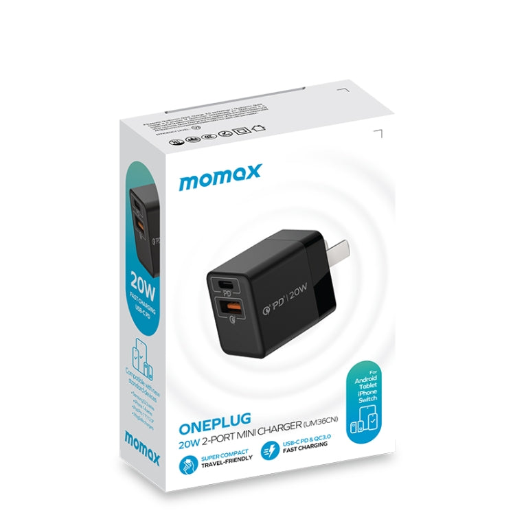 MOMAX UM36 PD 20W USB-C / Type-C + USB 急速充電パワーアダプター、CNプラグ、UM36