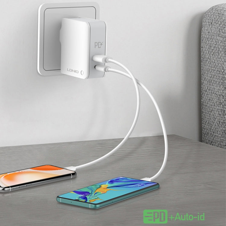 LDNIO A4403C 30W PD + Auto-id 折りたたみ式急速トラベル充電器 1m マイクロUSBケーブル付き、EUプラグ、マイクロUSBケーブル付き