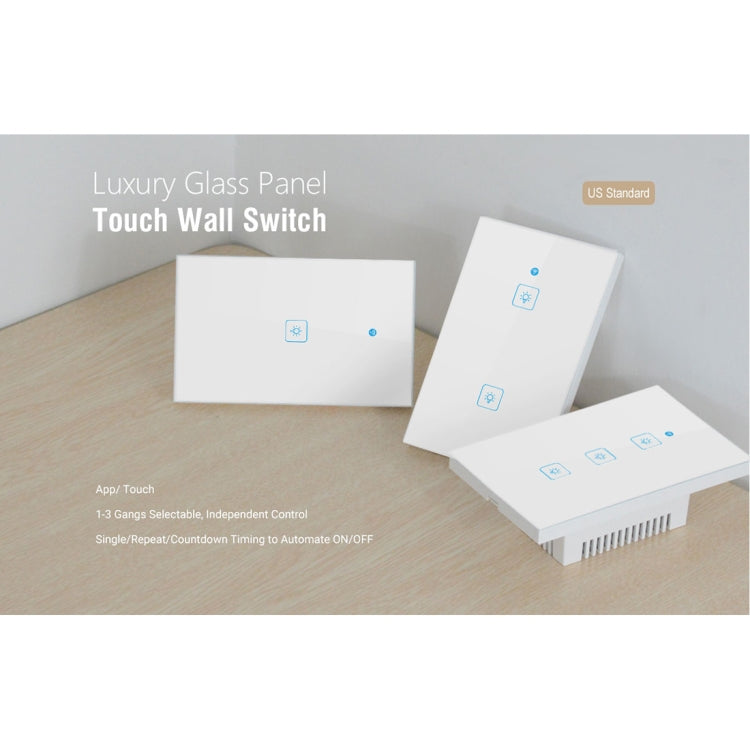 WS-US-02 EWeLink APP＆タッチコントロール 2A 2ギャング 強化ガラスパネル スマート壁スイッチ、AC 90V-250V、USプラグ、2ギャング
