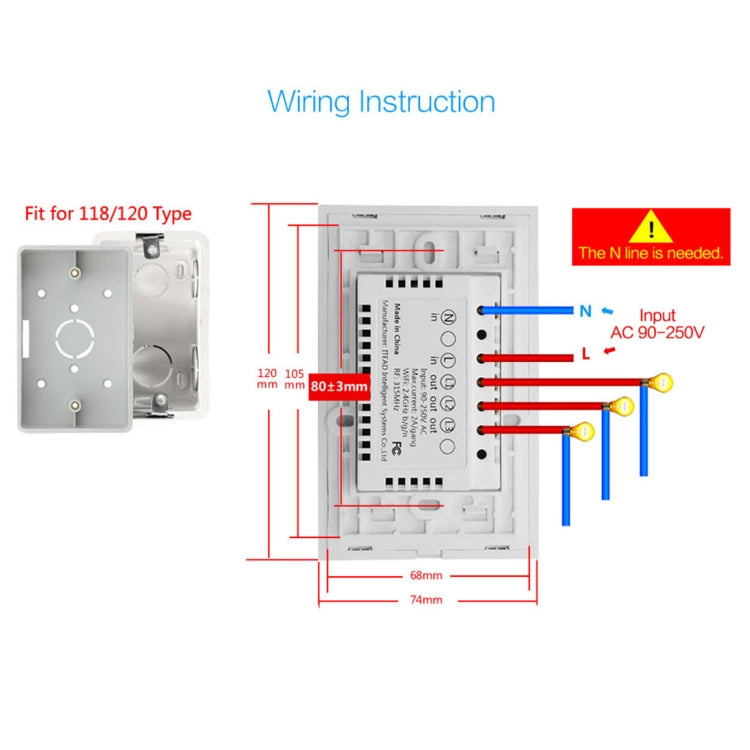WS-US-02 EWeLink APP＆タッチコントロール 2A 2ギャング 強化ガラスパネル スマート壁スイッチ、AC 90V-250V、USプラグ、2ギャング