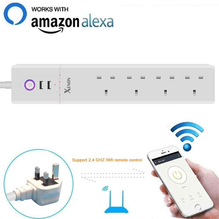 USBポート2個＋UKプラグジャック4個 WiFiリモートコントロールスマート電源ソケット Alexa＆Google Home対応、ケーブル長さ：1.8m、AC 90-265V、UKプラグ、USB4個＋UKプラグ3個(UKプラグ)