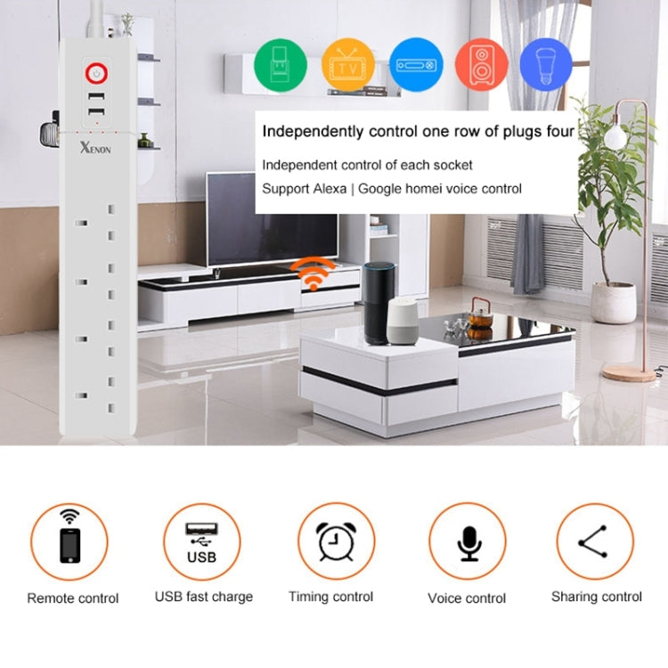 USBポート2個＋UKプラグジャック4個 WiFiリモートコントロールスマート電源ソケット Alexa＆Google Home対応、ケーブル長さ：1.8m、AC 90-265V、UKプラグ、USB4個＋UKプラグ3個(UKプラグ)