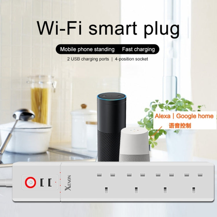 USBポート2個＋UKプラグジャック4個 WiFiリモートコントロールスマート電源ソケット Alexa＆Google Home対応、ケーブル長さ：1.8m、AC 90-265V、UKプラグ、USB4個＋UKプラグ3個(UKプラグ)