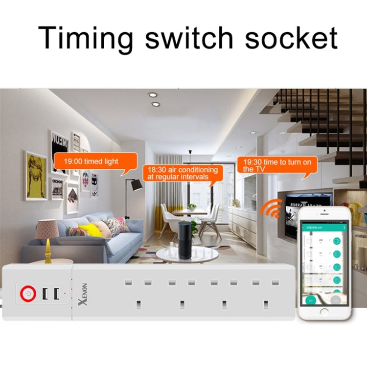 USBポート2個＋UKプラグジャック4個 WiFiリモートコントロールスマート電源ソケット Alexa＆Google Home対応、ケーブル長さ：1.8m、AC 90-265V、UKプラグ、USB4個＋UKプラグ3個(UKプラグ)