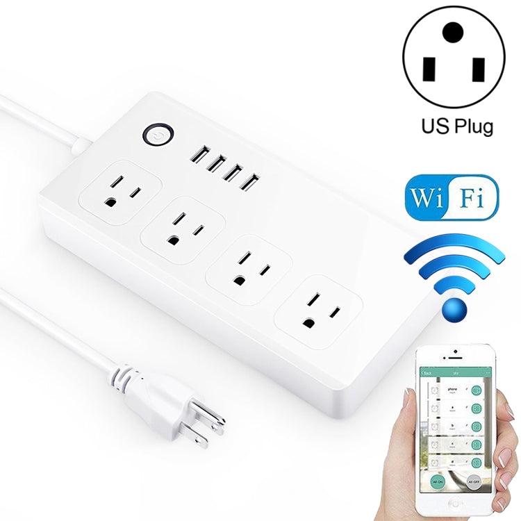 USBポート4個＋USプラグジャック4個 WiFiリモートコントロールスマート電源ソケット Alexa＆Google Home対応、AC 110-240V、USプラグ、USB4個＋USプラグ4個(USプラグ)