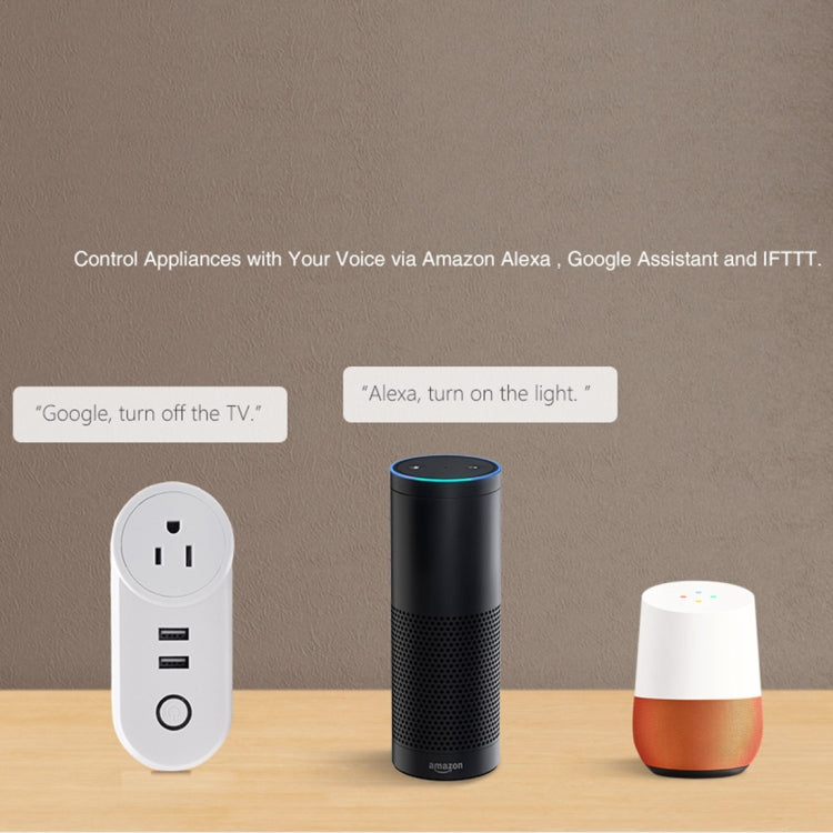 SA-002 USBポート2個＋EUソケット1個 WiFiスマート電源プラグソケット、AlexaとGoogle Home対応、AC 110V-230V、EUプラグ、UKプラグ、USプラグ