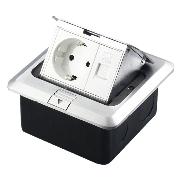 Hidden Pop-up Aluminum Alloy Computer Floor Socket with Cover Bottom Box, EU Plug