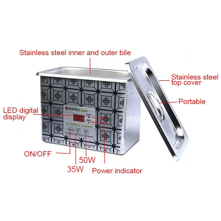 BAKU BK-3050 35W / 50W 調整可能 0.8L LCDディスプレイ超音波クリーナー、AC 220V、BK-3050 35W / 50W 0.8L 220V