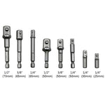 8 PCS/Set Socket Bit Extension Bar Hex Shank Adapter Drill Nut Driver Power Drill Bit, 1/4(65/50/30/25mm), 3/8(65/50mm), 1/2(73/50mm), 8 PCS/Set Length:65-73mm