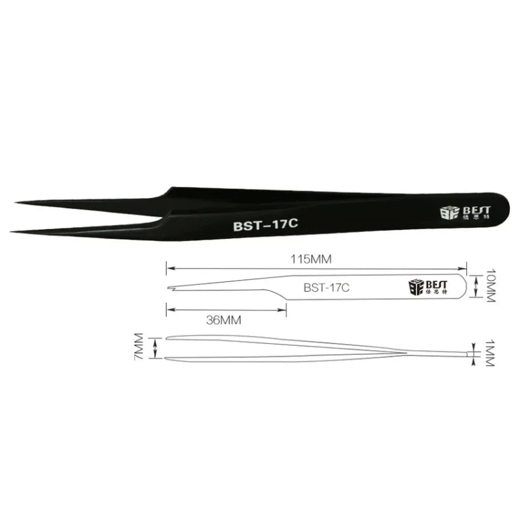 BEST BST-17C 最新 超ロング 精密ステンレス製まつげエクステボリュームピンセット、BST-17C