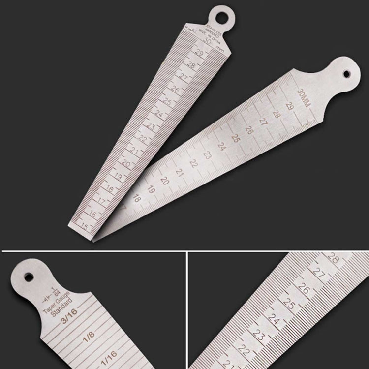 くさび形シックネスゲージ 15-30mm ステンレス製定規検査テーパーゲージ メートル法・インチ法測定ツール、15-30mm メートル法・インチ法