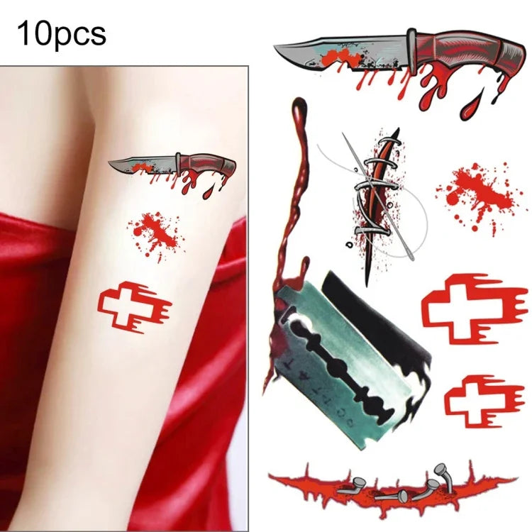 10個入り S-299 ハロウィンテラー 傷口 リアルな血液 傷跡 一時的タトゥーステッカー, S-299/10個