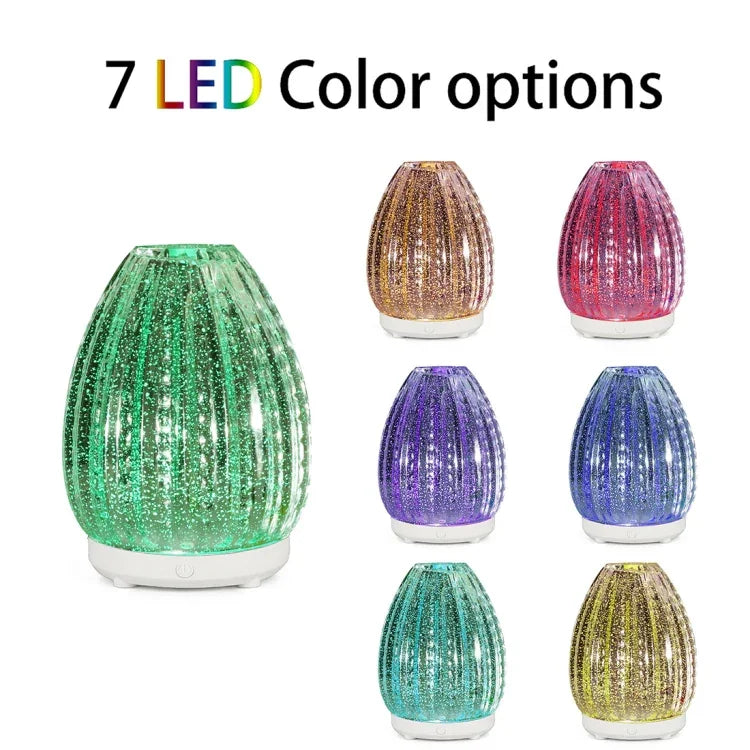 100ml クリエイティブ花瓶型アロマテラピーマシン 3Dガラス加湿器 自動アルコールスプレー付き カラフルLEDランプ搭載 3Dガラス加湿器