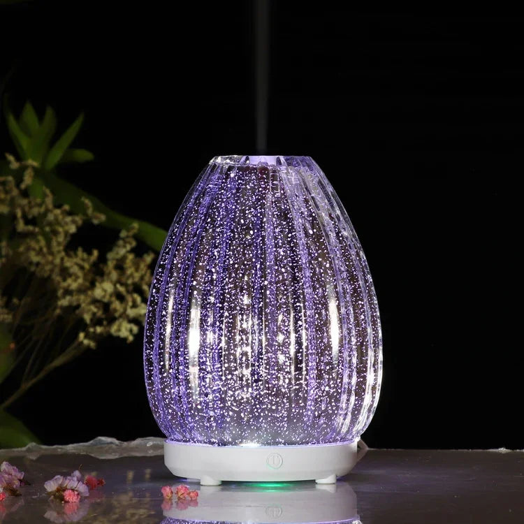100ml クリエイティブ花瓶型アロマテラピーマシン 3Dガラス加湿器 自動アルコールスプレー付き カラフルLEDランプ搭載 3Dガラス加湿器
