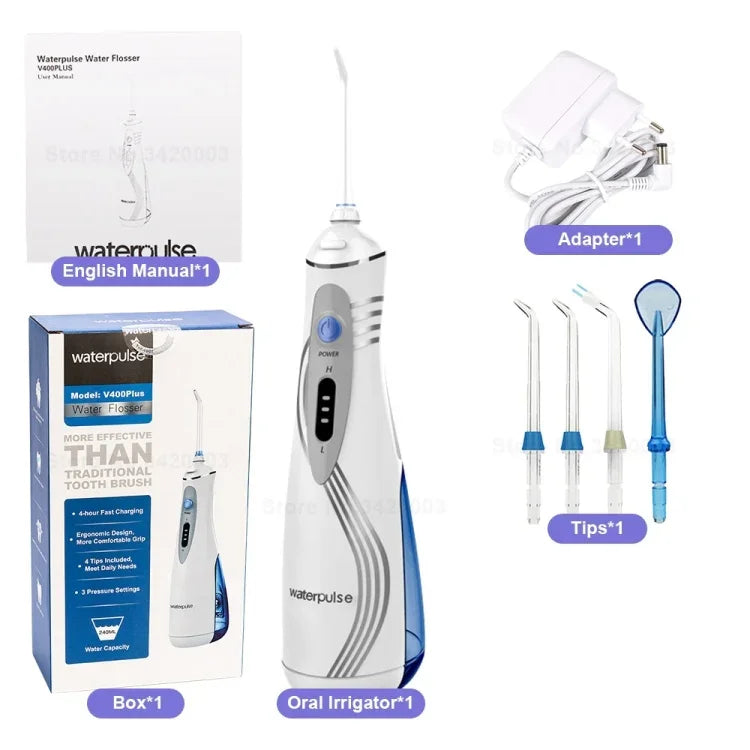 Waterpulse V400Plus 充電式USBコードレス口腔洗浄器、V400Plus、プラグ: UK