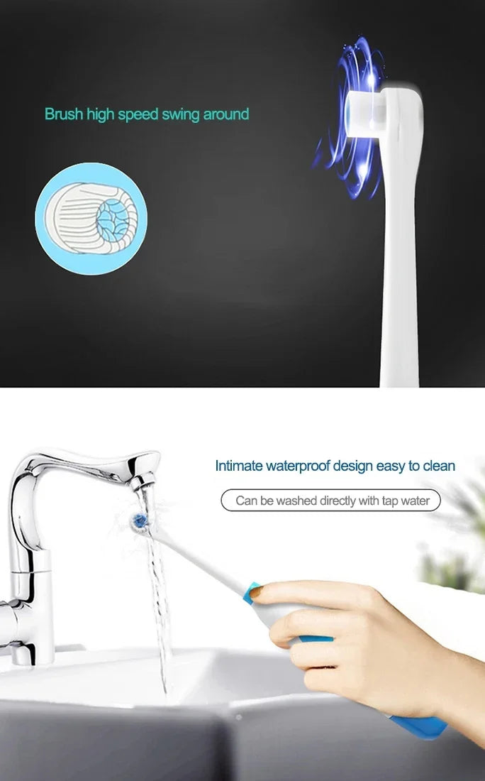 2W クリエイティブ家庭用防水回転式電動歯ブラシセット 替えブラシ4本＆ベース付き、毎分8500回転