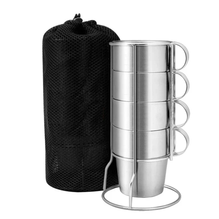 アウトドアポータブルピクニックカップ4点セット ステンレス製飲用マグ アンチホットティーコーヒーカップ コーヒーカップ