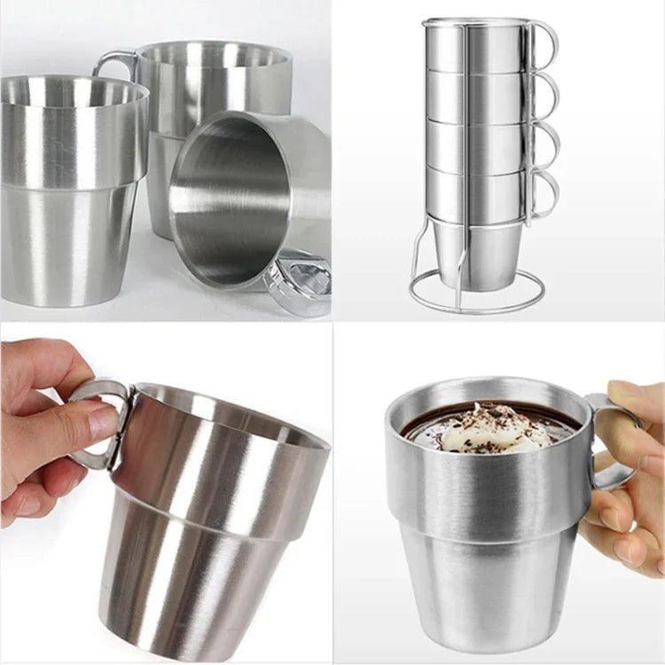 アウトドアポータブルピクニックカップ4点セット ステンレス製飲用マグ アンチホットティーコーヒーカップ コーヒーカップ