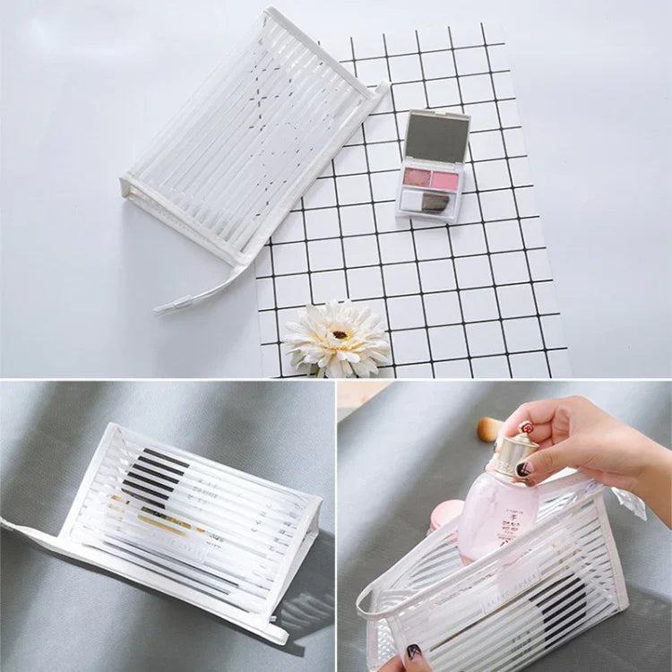 ストライプ柄携帯用トラベル化粧品オーガナイザーバッグ、サイズ：23*14*9cm、ランダムカラー配送、ストライプ柄化粧品オーガナイザー
