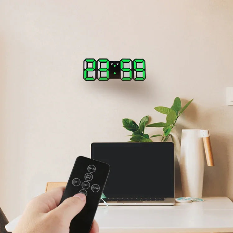 モダン3D LED音声制御カラフルデジタル目覚まし時計 明るさ調整可能 電子壁掛け発光時計 リモコン付き 9001ブラック、9001ホワイト