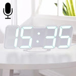 モダン3D LED音声制御カラフルデジタル目覚まし時計 明るさ調整可能 電子壁掛け発光時計 リモコン付き 9001ブラック、9001ホワイト