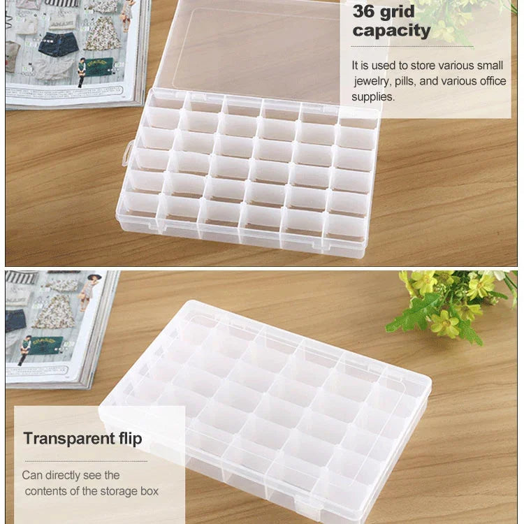 プラスチックオーガナイザー収納ボックス 取り外し可能グリッド仕切り ジュエリー イヤリング 釣り針 小物用、大サイズ、36スロット、36スロット
