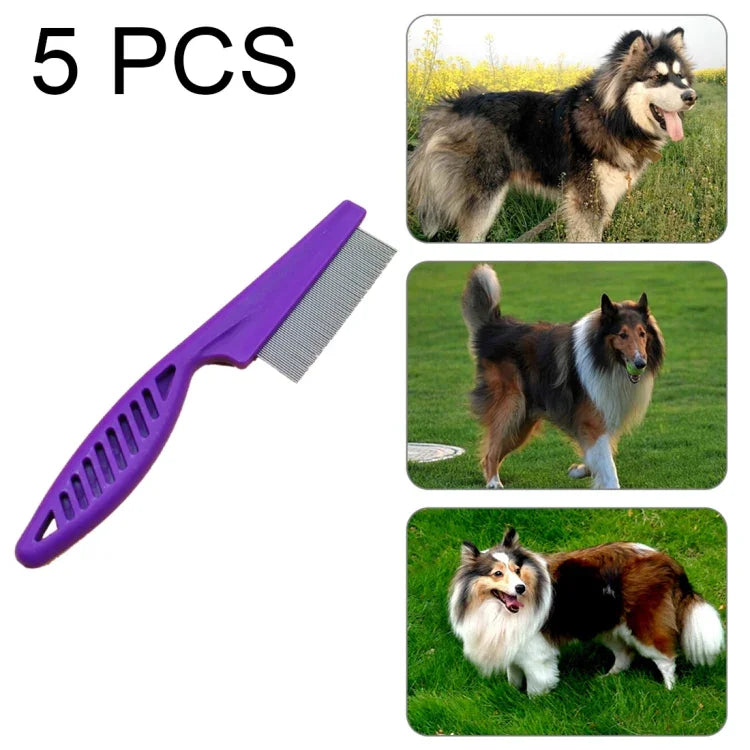 5個セット ペット用猫犬用品 コーム 細歯 ステンレス製ニードルノミ除去コーム、長さ: 14cm、ブルー、長さ: 14cm、パープル、長さ: 14cm、ホワイト