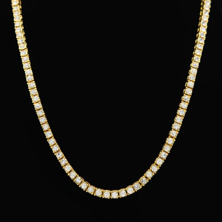 メンズヒップホップパンク シングルロウクリスタルインレイド合金チェーンネックレス、サイズ：30インチ、サイズ：30インチ