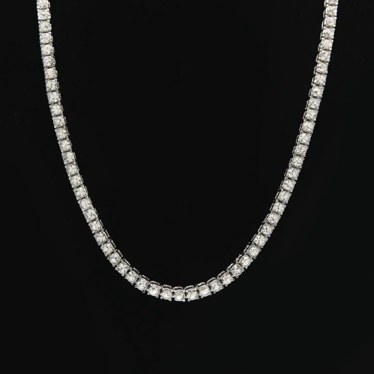 メンズヒップホップパンク シングルロウクリスタルインレイド合金チェーンネックレス、サイズ：30インチ、サイズ：30インチ