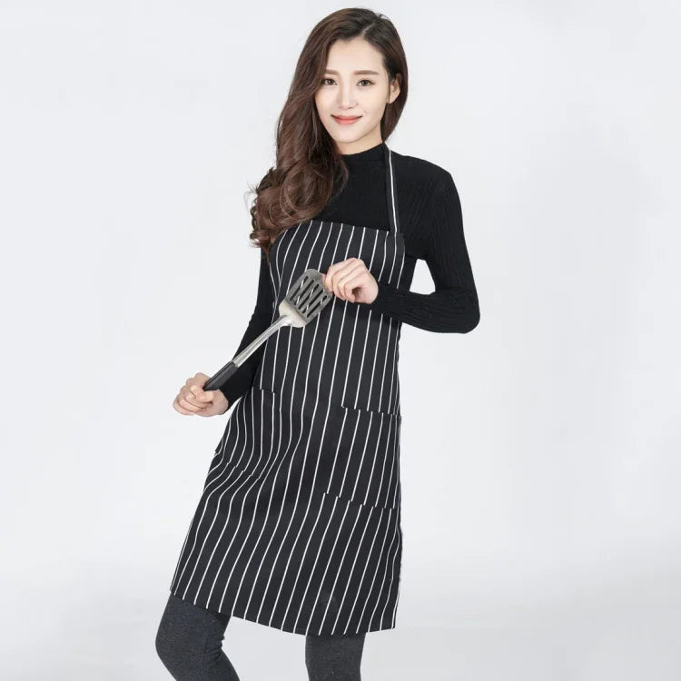 黒白ストライプ ユニセックスシェフ・ウェイター・バリスタ用エプロン 作業用エプロン、黒白ストライプエプロン