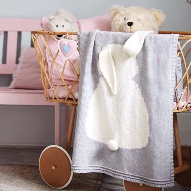 Rabbit Pattern Stereoscopic Ears Baby Knitted Blanket, Rabbit Pattern