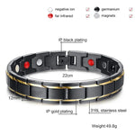 欧米スタイル ファッション メンズジュエリー ステンレス＋ゴールドメッキ 磁気健康ブレスレット、サイズ：12mm*22cm（ブラック＋ゴールド）、サイズ：12mm*22cm（ブラック＋ゴールド）