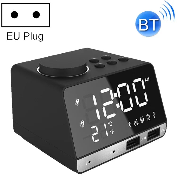 K11 Bluetooth アラームクロックスピーカー クリエイティブデジタルミュージッククロックディスプレイラジオ デュアルUSBインターフェース対応、Uディスク / TFカード / FM / AUX対応、EUプラグ、EUプラグ（ブラック）、EUプラグ（ホワイト）
